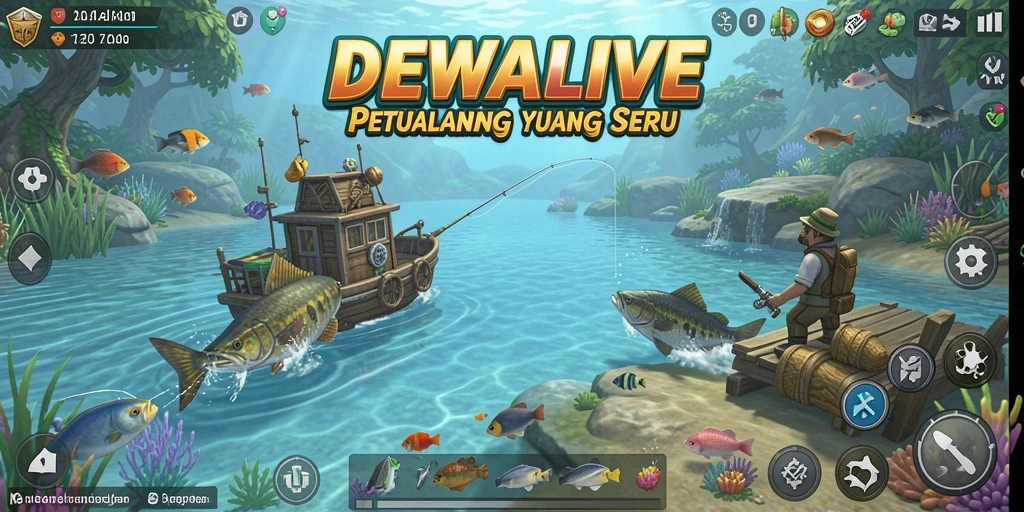 Tampilan menarik gameplay DEWALIVE dengan suasana memancing yang menawan.