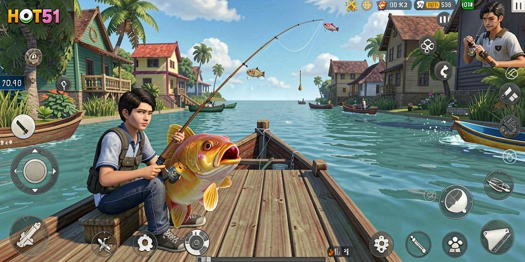 Gameplay seru saat memancing di HOT51 dengan berbagai lokasi yang menakjubkan.