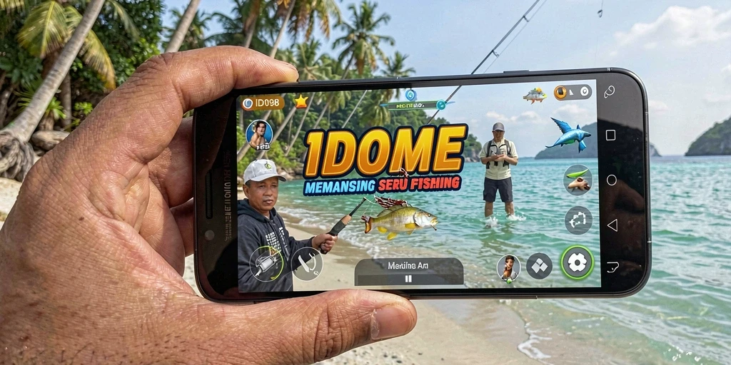 Tampilan gameplay yang menakjubkan di ID098, menangkap ikan di alam terbuka.