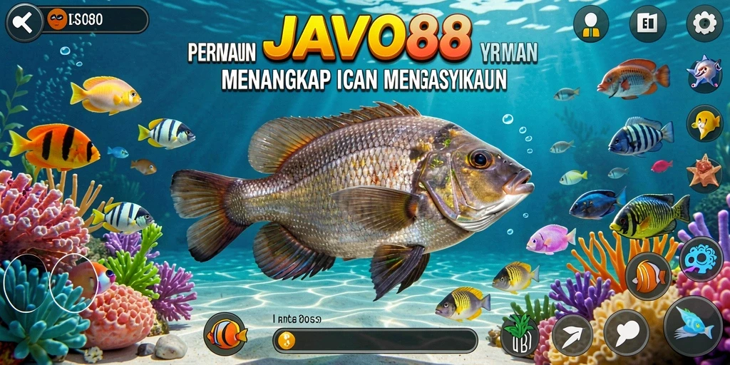 Screenshot utama JAVO88 menunjukkan gameplay memancing yang seru dan realistis.