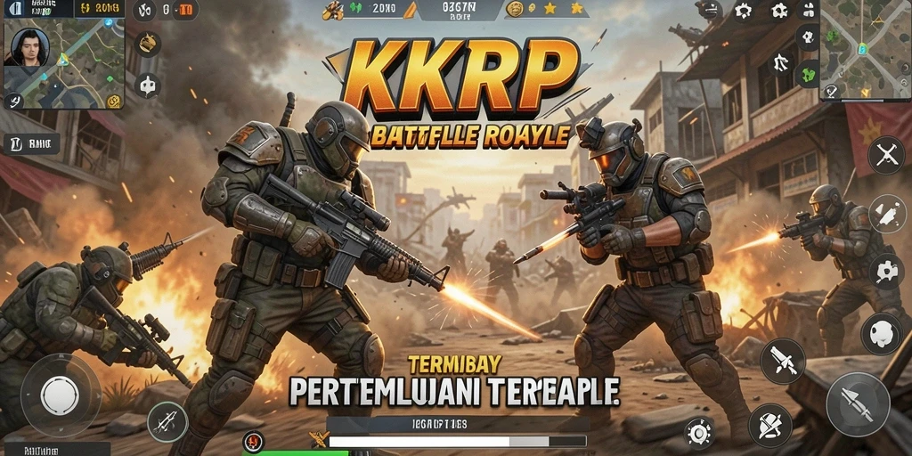 Screenshot gameplay KKRP menampilkan pertempuran seru Battle Royale.