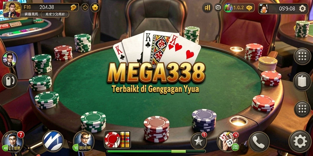 Tampilan permainan poker seru dalam aplikasi MEGA338.