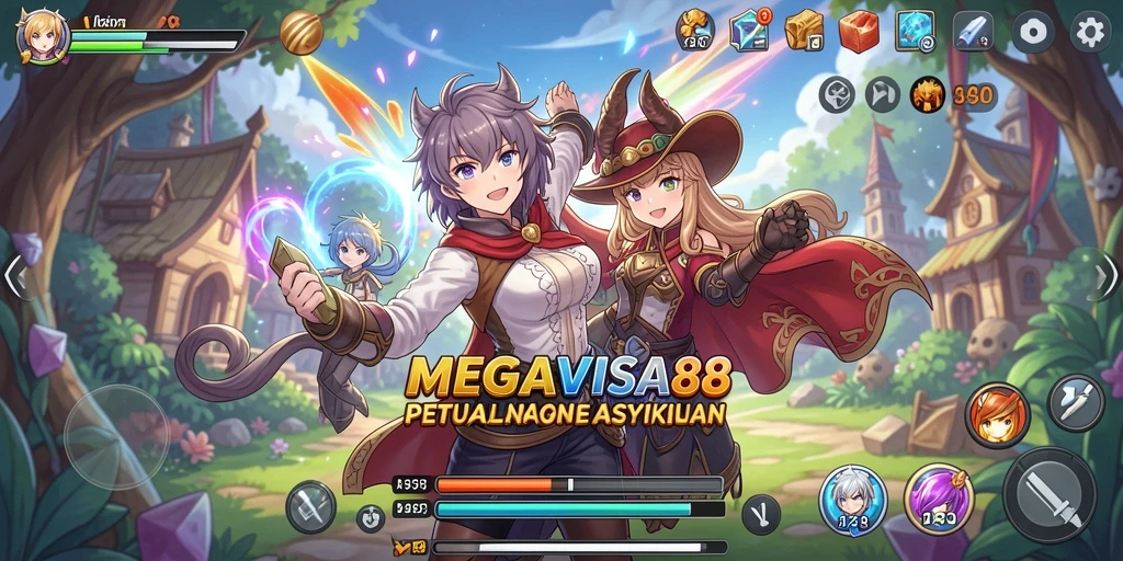 Screenshot gameplay MEGAVISA88 menampilkan pertarungan karakter anime yang epik.