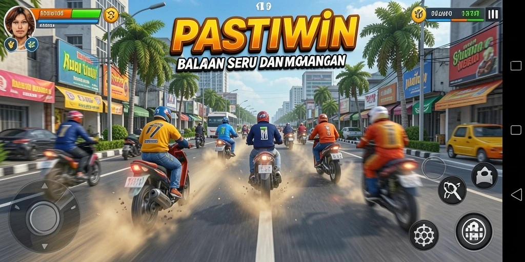 Tampilan gameplay PASTIWIN yang penuh semangat balapan.