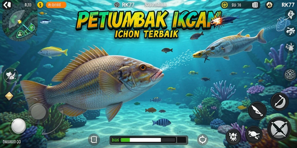 Screenshot menunjukkan aksi mendebarkan dalam menembak ikan.