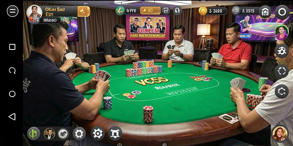 Screenshot VC55 menampilkan gameplay poker yang mendebarkan dan penuh strategi.