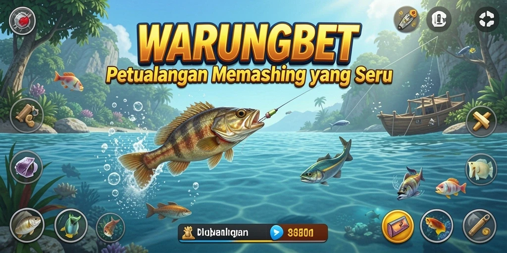 Screenshot gameplay WARUNGBET menampilkan aksi memancing yang seru dan beragam ikan.